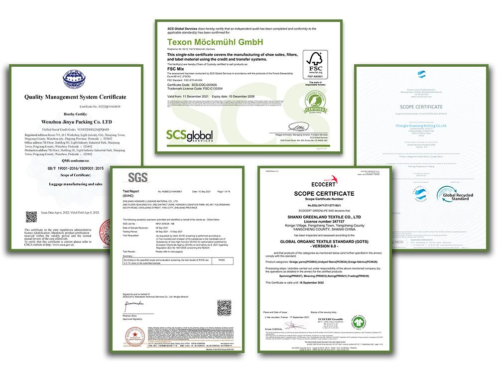 ISO / FSC / GRS / GOTS + SGS reports