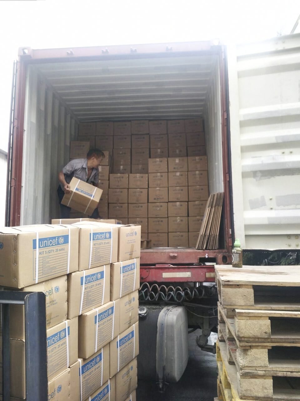 Cartons staged for container loading